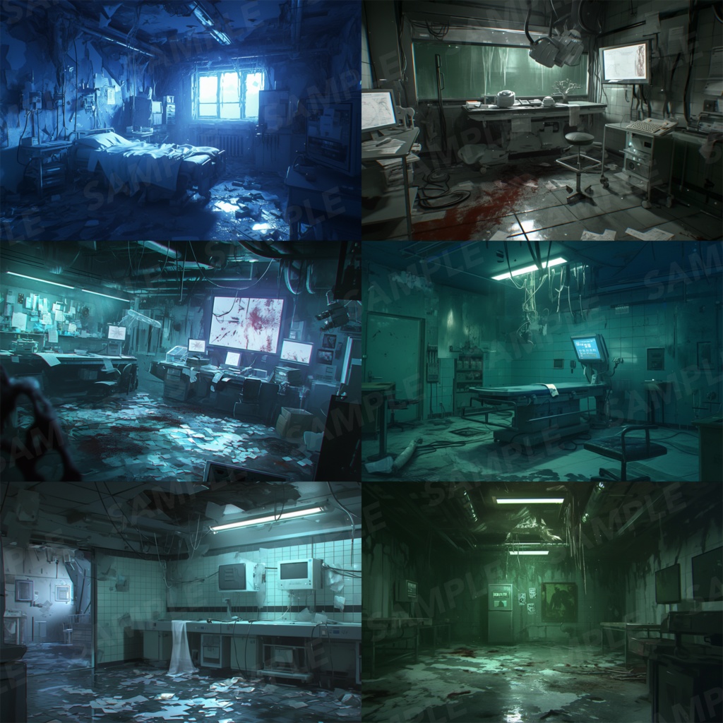 【背景素材】研究室 ラボ 手術室 実験室 病院 バイオ施設 廃病院 廃墟 医療機器 オペ室 ホラー SF ディストピア 背景 世界観 30枚【画集】【コンセプトアート】