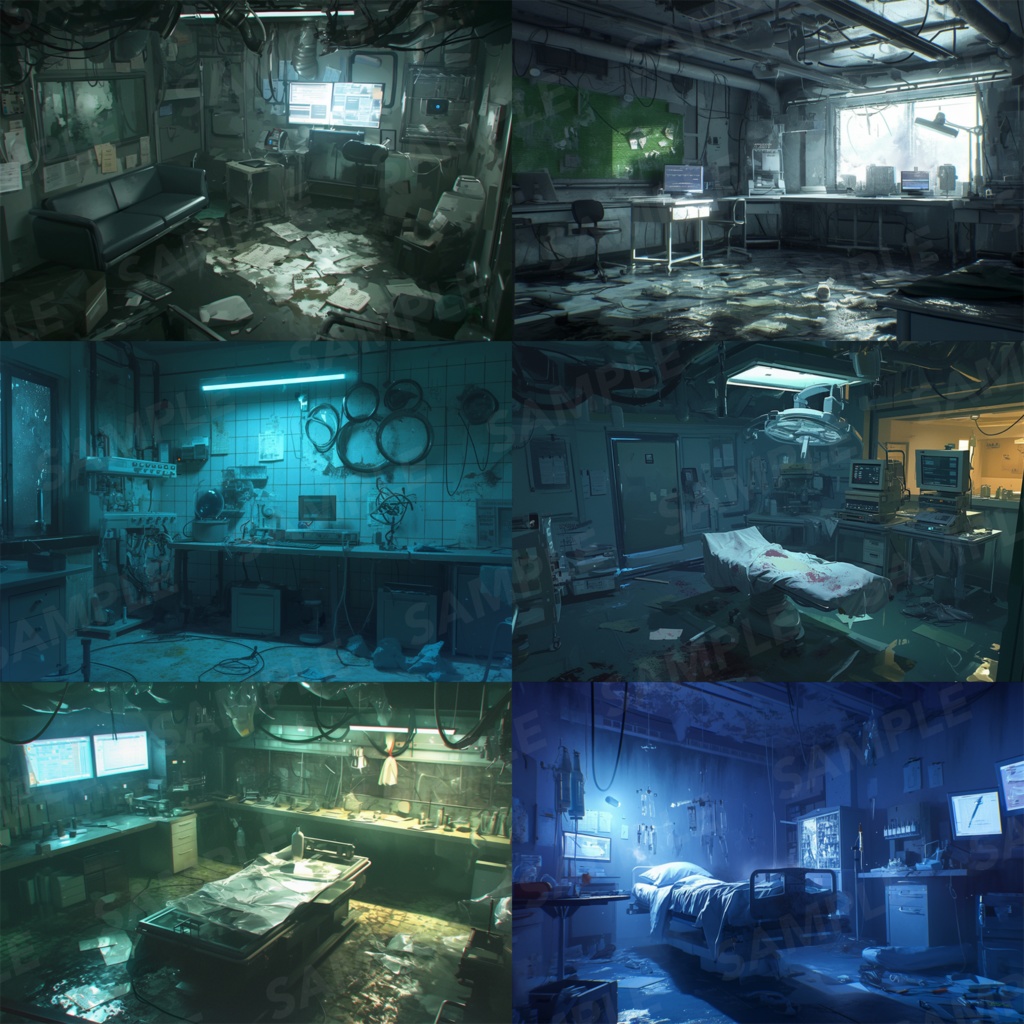 【背景素材】研究室 ラボ 手術室 実験室 病院 バイオ施設 廃病院 廃墟 医療機器 オペ室 ホラー SF ディストピア 背景 世界観 30枚【画集】【コンセプトアート】