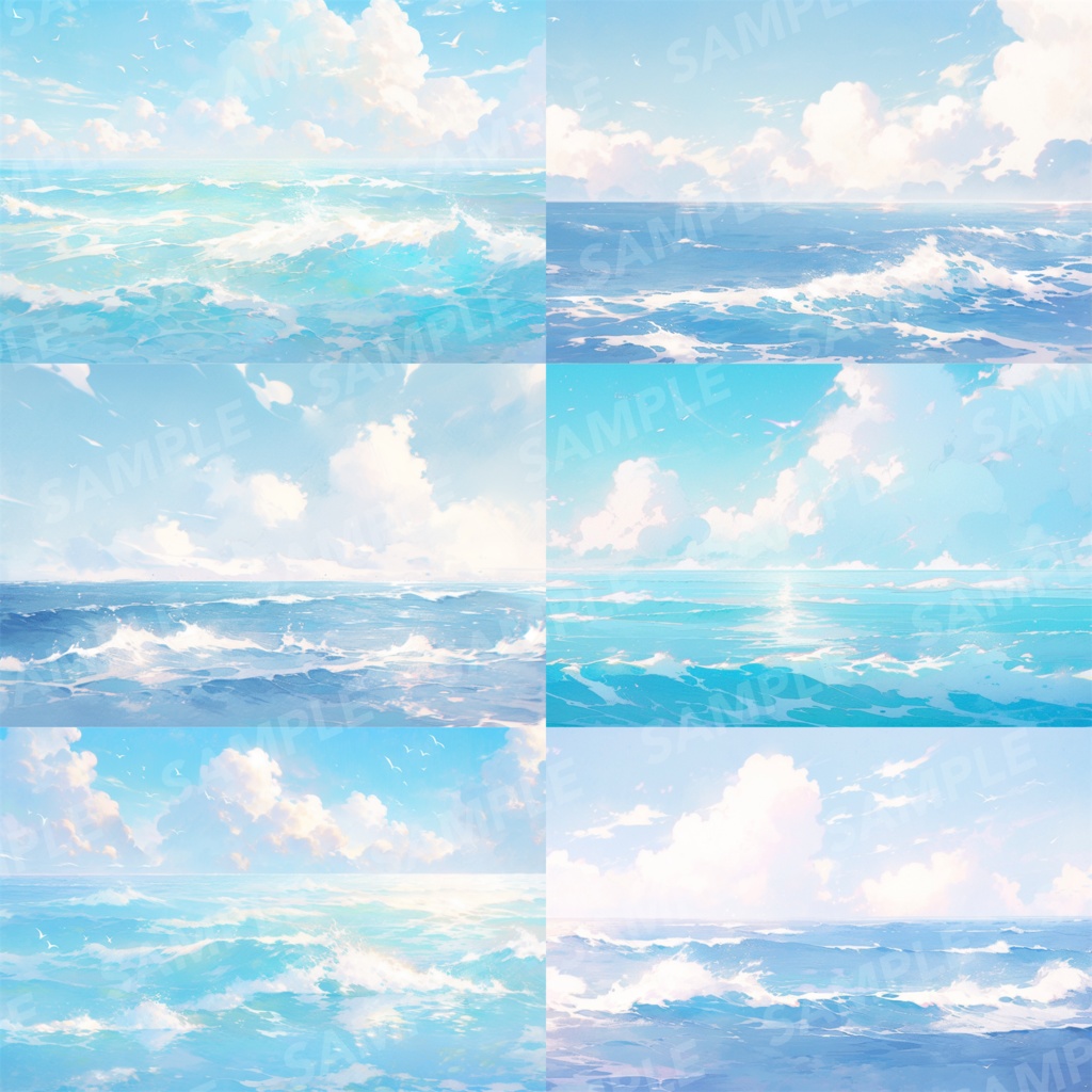 【背景素材】【パステル】海 朝の海 海辺 海岸 海面 水面 波 湖 スパークル 世界観 30枚【画集】【コンセプトアート】