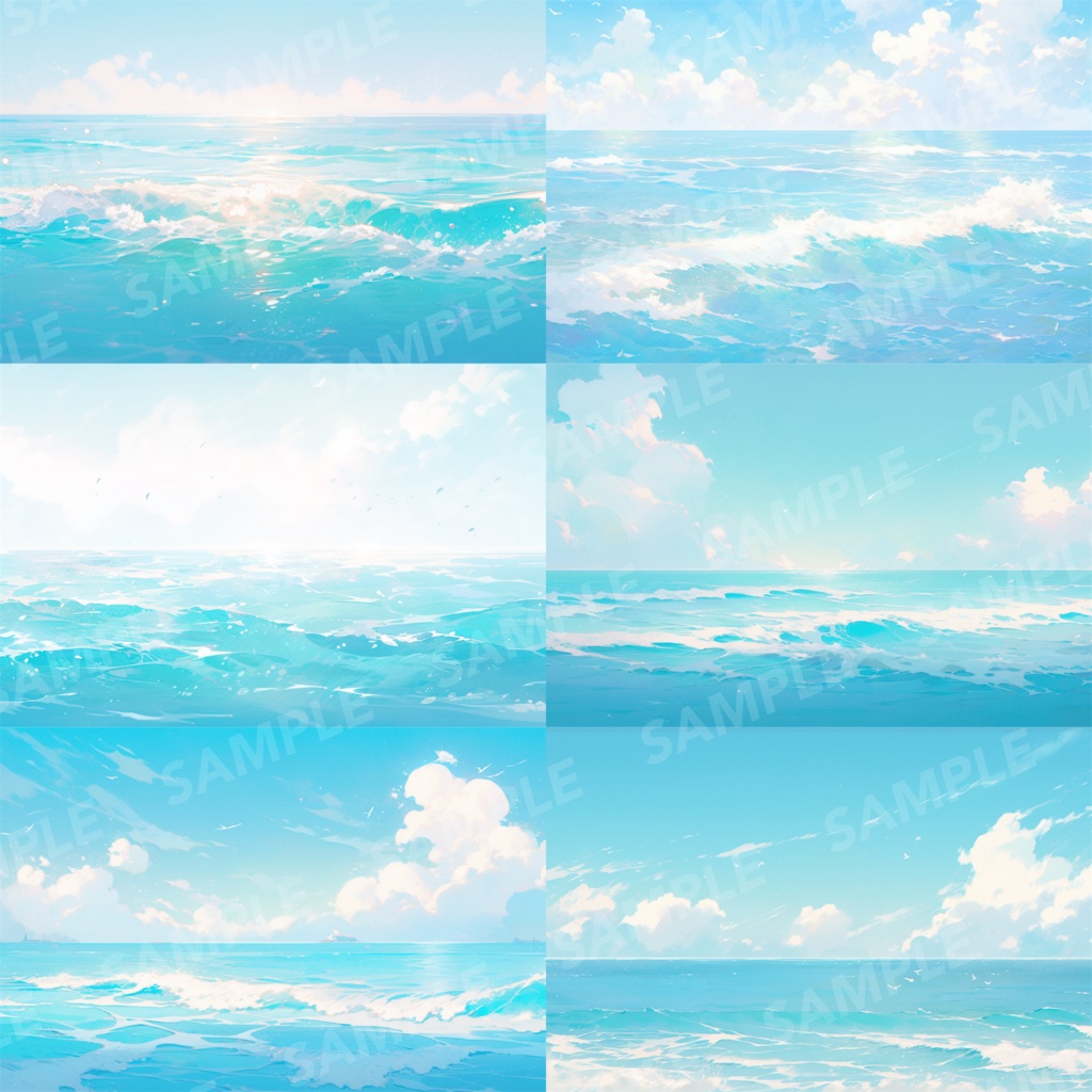 【背景素材】【パステル】海 朝の海 海辺 海岸 海面 水面 波 湖 スパークル 世界観 30枚【画集】【コンセプトアート】
