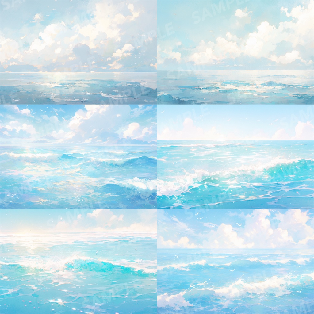 【背景素材】【パステル】海 朝の海 海辺 海岸 海面 水面 波 湖 スパークル 世界観 30枚【画集】【コンセプトアート】