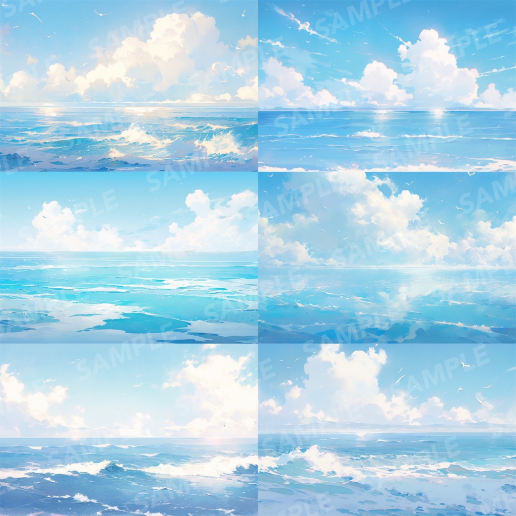 【背景素材】【パステル】海 朝の海 海辺 海岸 海面 水面 波 湖 スパークル 世界観 30枚【画集】【コンセプトアート】