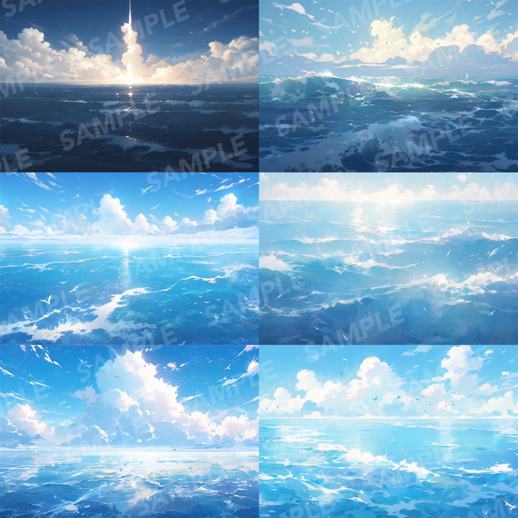 【背景素材】【青】海 朝の海 海辺 海岸 海面 水面 波 湖 スパークル 世界観 30枚【画集】【コンセプトアート】