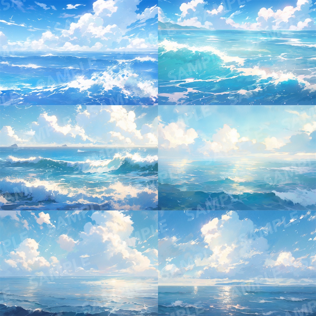 【背景素材】【青】海 朝の海 海辺 海岸 海面 水面 波 湖 スパークル 世界観 30枚【画集】【コンセプトアート】