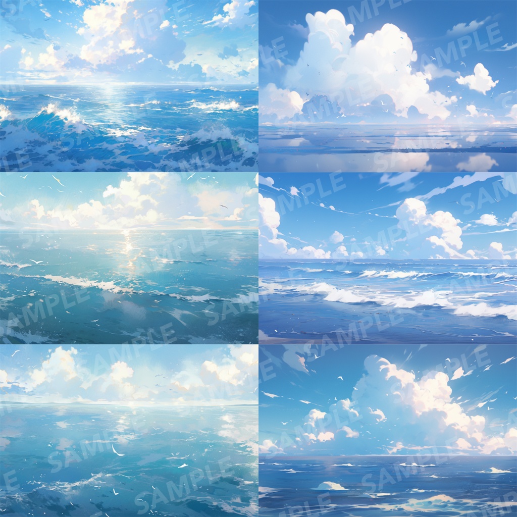 【背景素材】【青】海 朝の海 海辺 海岸 海面 水面 波 湖 スパークル 世界観 30枚【画集】【コンセプトアート】