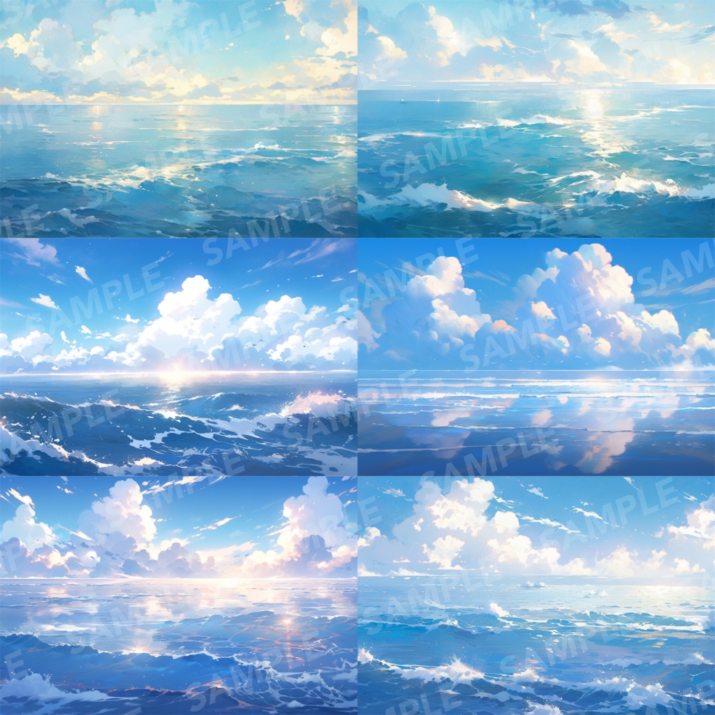 【背景素材】【青】海 朝の海 海辺 海岸 海面 水面 波 湖 スパークル 世界観 30枚【画集】【コンセプトアート】