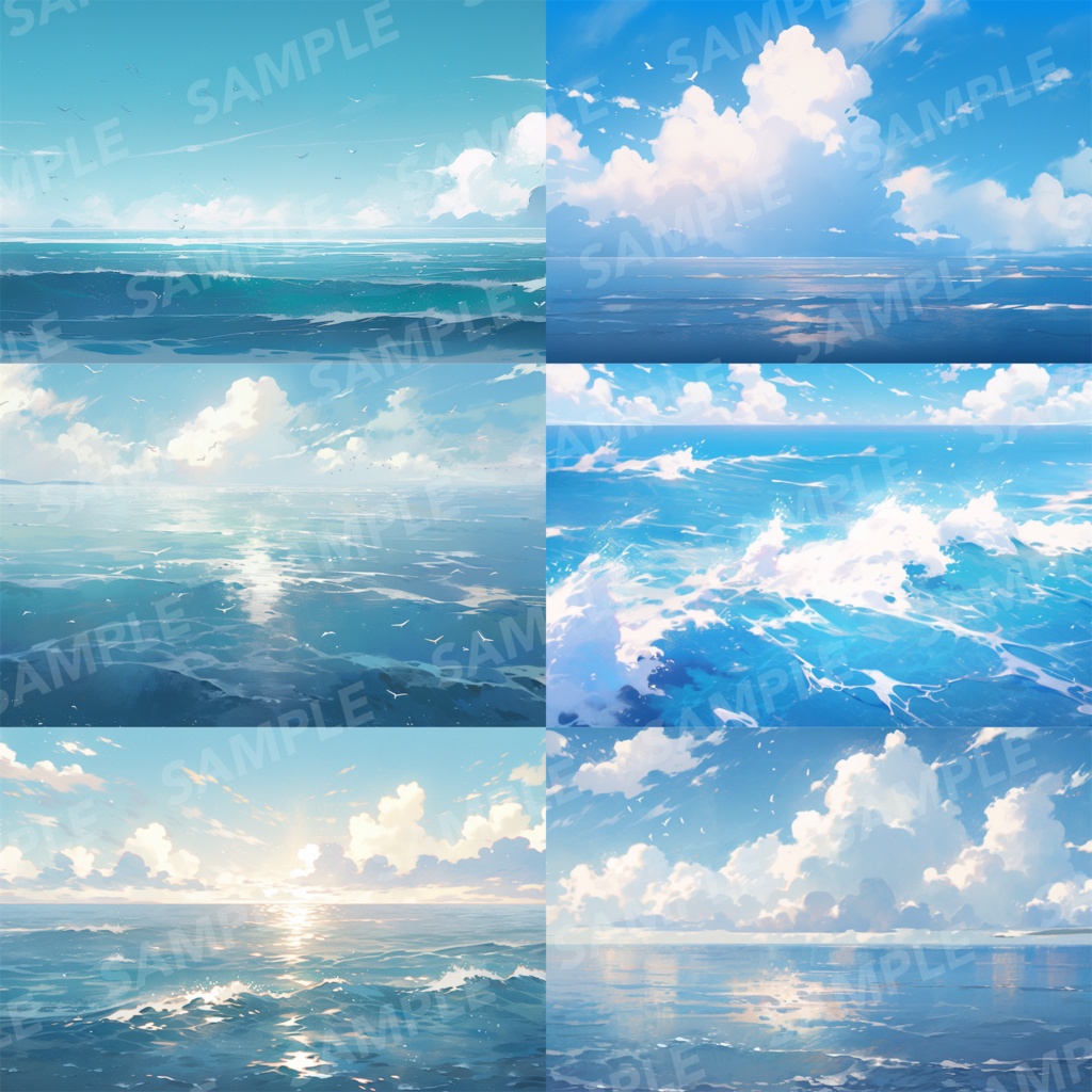 【背景素材】【青】海 朝の海 海辺 海岸 海面 水面 波 湖 スパークル 世界観 30枚【画集】【コンセプトアート】