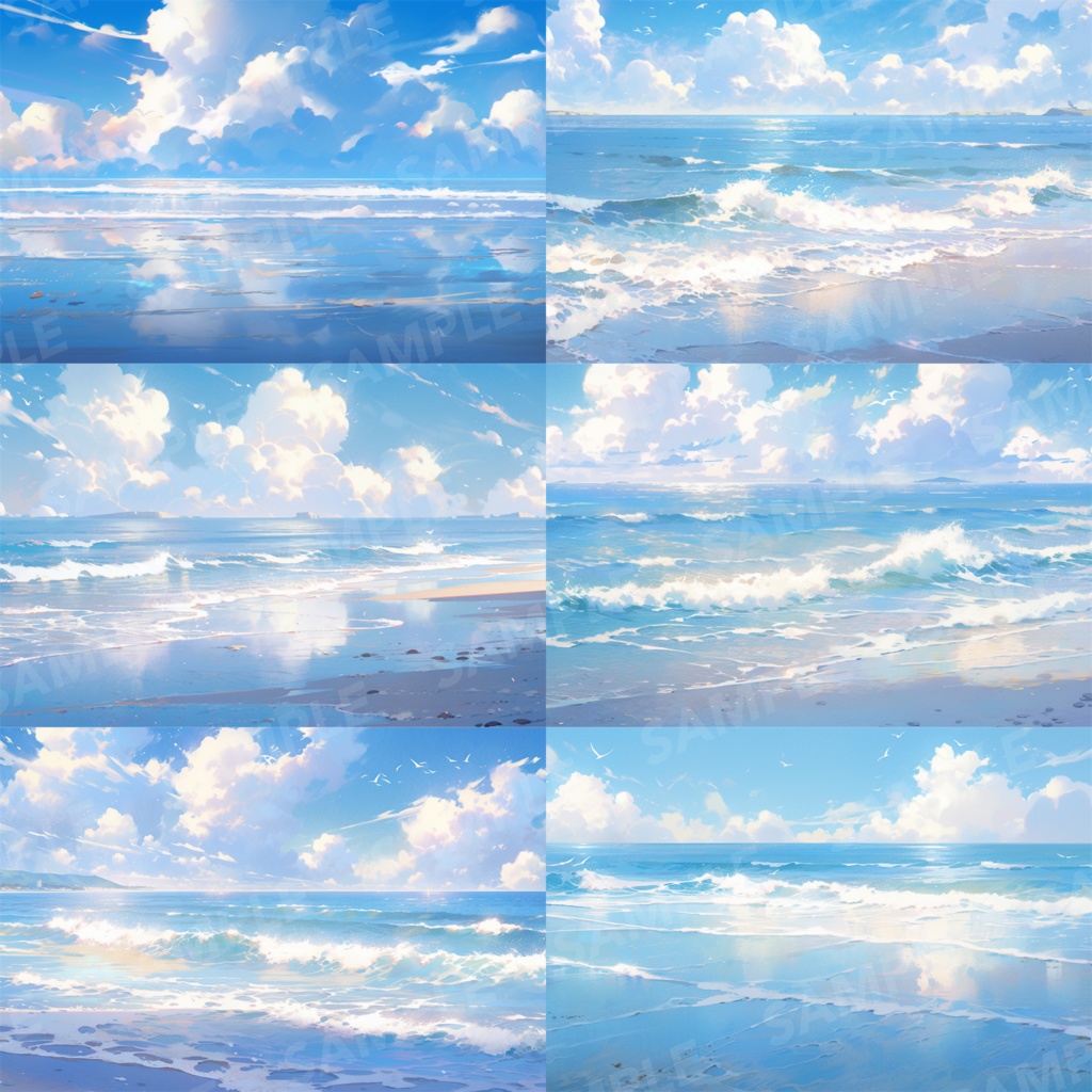 【背景素材】海辺 砂浜 海 朝の海 海岸 海面 水面 波 ビーチ スパークル 世界観 30枚【画集】【コンセプトアート】
