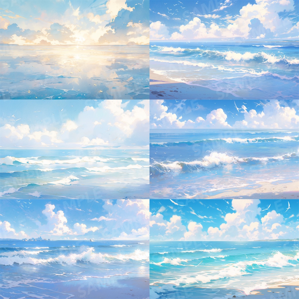 【背景素材】海辺 砂浜 海 朝の海 海岸 海面 水面 波 ビーチ スパークル 世界観 30枚【画集】【コンセプトアート】