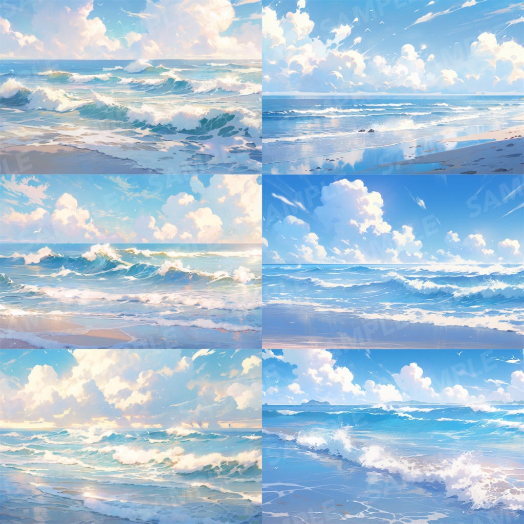 【背景素材】海辺 砂浜 海 朝の海 海岸 海面 水面 波 ビーチ スパークル 世界観 30枚【画集】【コンセプトアート】