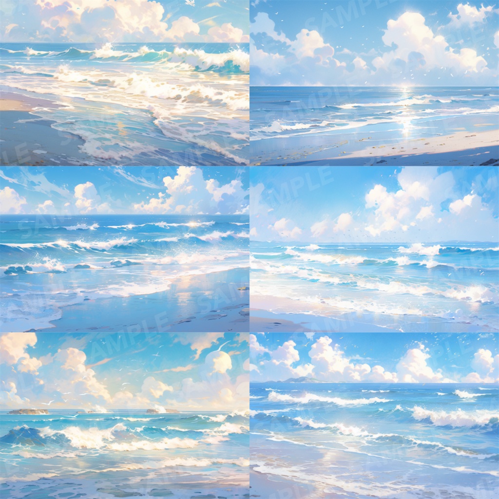 【背景素材】海辺 砂浜 海 朝の海 海岸 海面 水面 波 ビーチ スパークル 世界観 30枚【画集】【コンセプトアート】