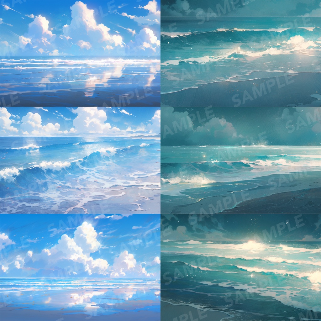 【背景素材】海辺 砂浜 海 朝の海 海岸 海面 水面 波 ビーチ スパークル 世界観 30枚【画集】【コンセプトアート】