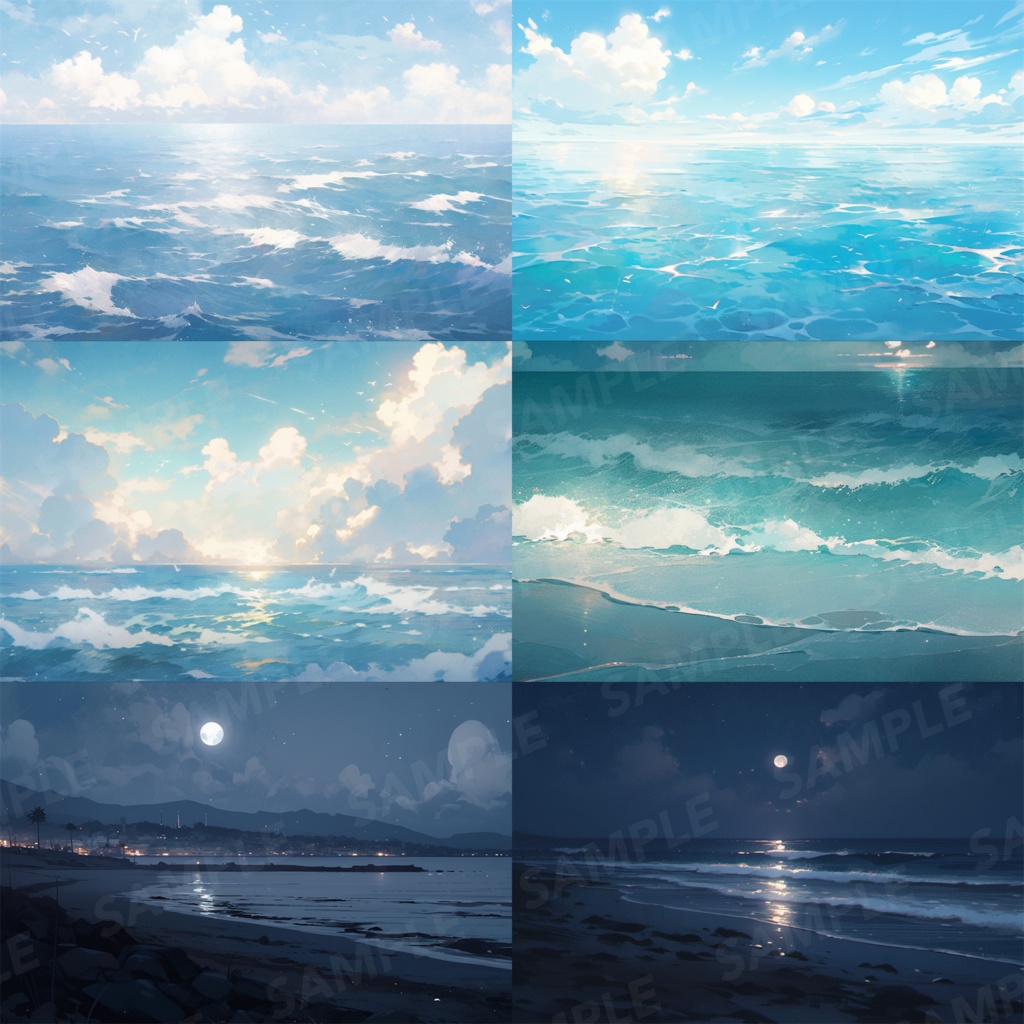 【背景素材】海 海辺 海岸 海面 水面 波 砂浜 ビーチ 湖 スパークル 世界観 30枚【画集】【コンセプトアート】