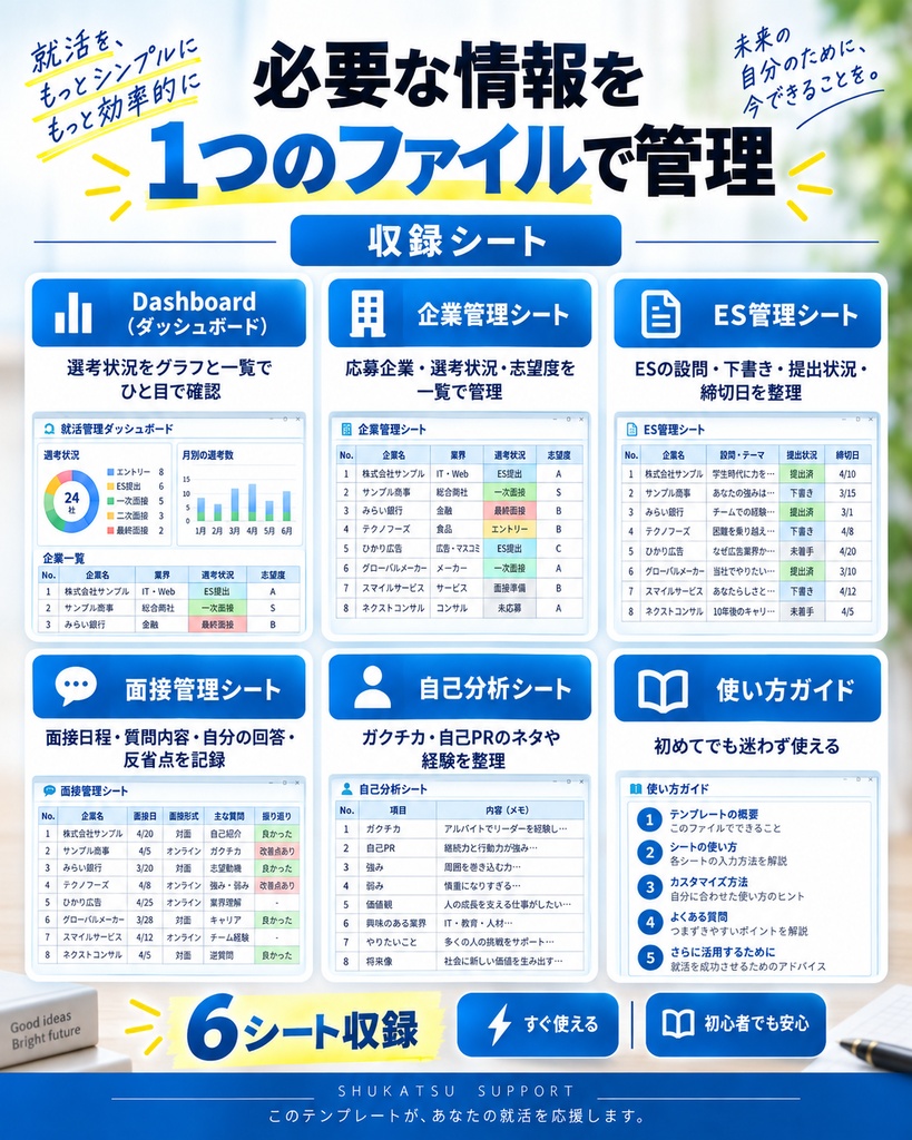 就活をこれ1冊で管理|企業研究・ES・面接・自己分析 Excelテンプレート
