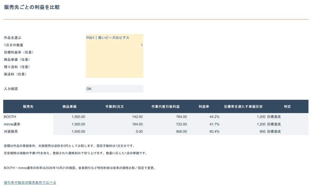 【Excel】アクセサリー作家向け 値付け&利益チェッカー 有料版|材料・作品・販売・月別利益