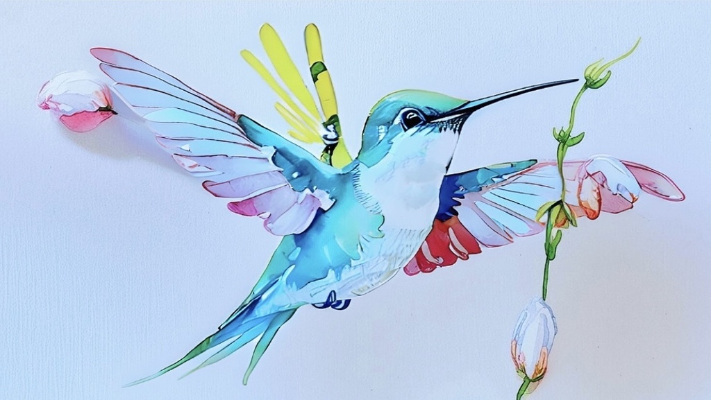 花鳥ステッカー 『鮮やかな花の翼を持つハチドリ』