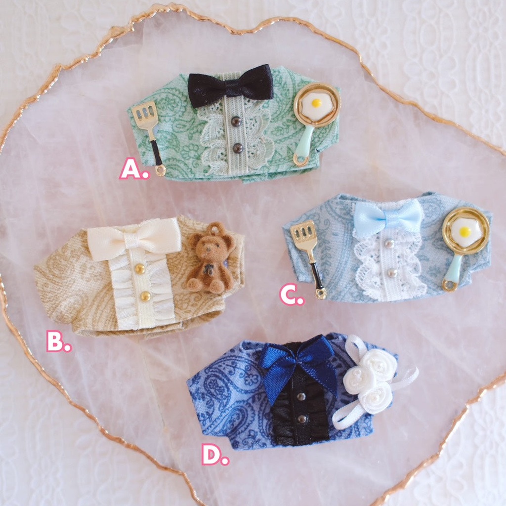 【10cmぬい/12cmぬい】チャーム付きペイズリー柄フリルシャツ(全4種)