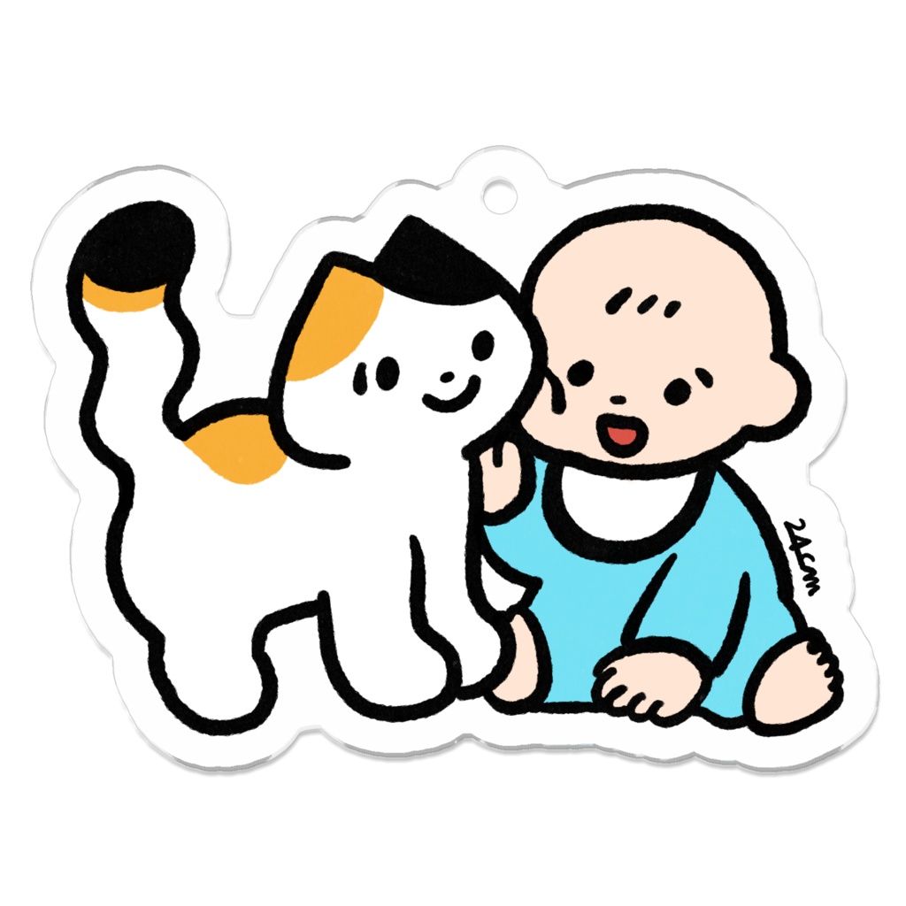 赤ちゃんと猫 アクリルキーホルダー