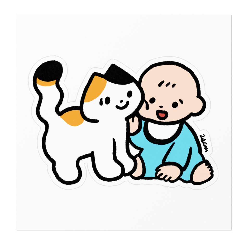 赤ちゃんと猫 ステッカー