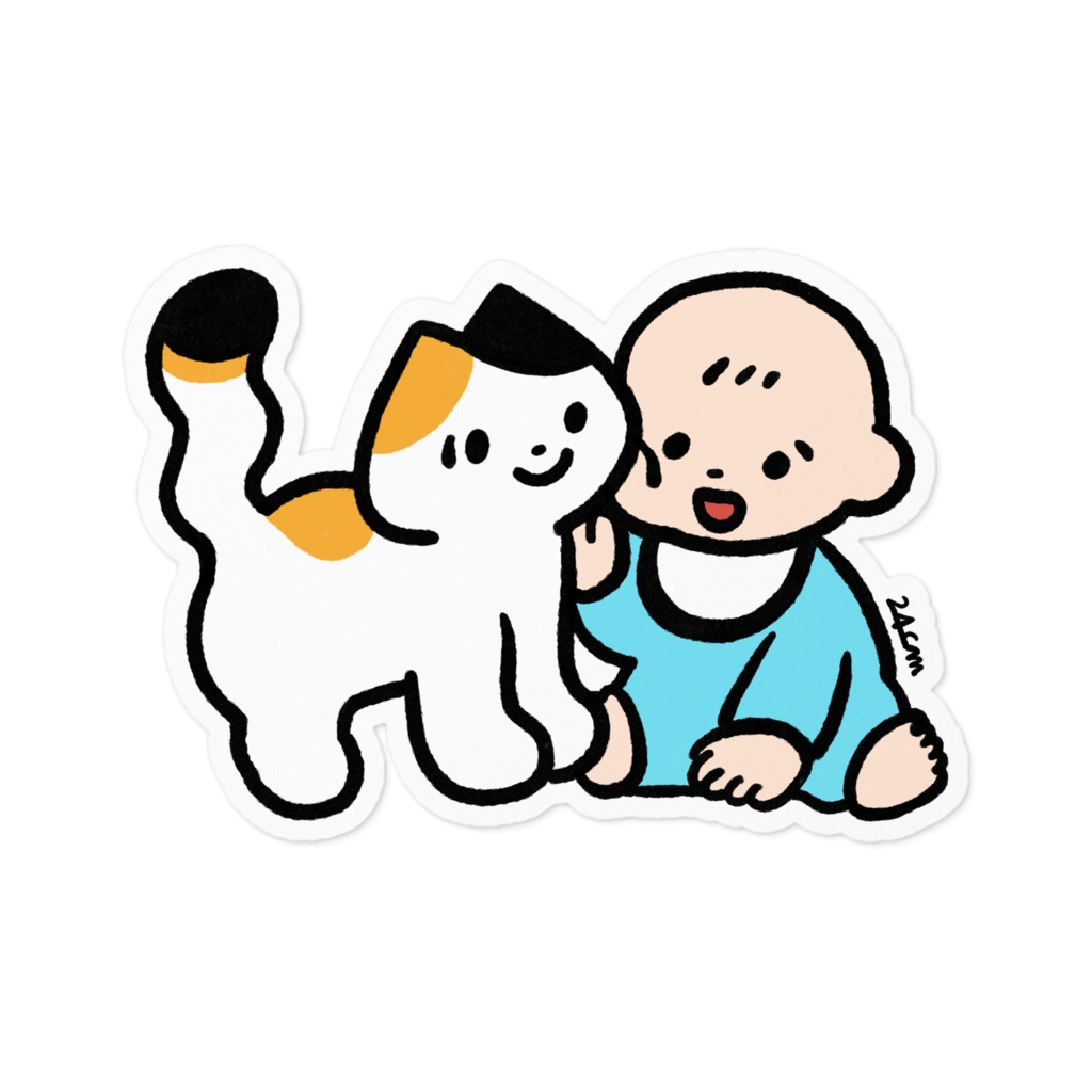 赤ちゃんと猫 ステッカー