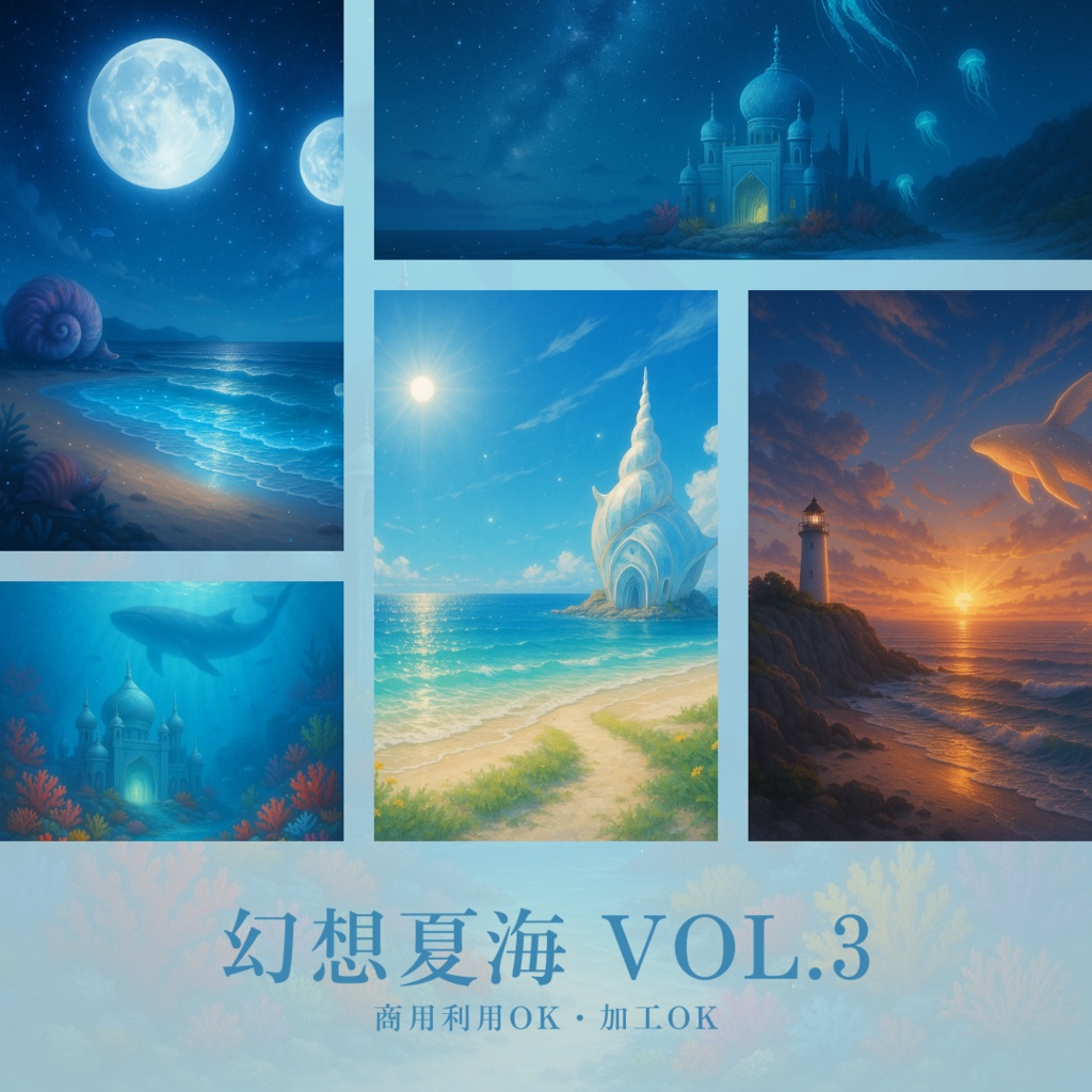 幻想夏海 - ファンタジー背景素材 Vol.3（5枚入り）