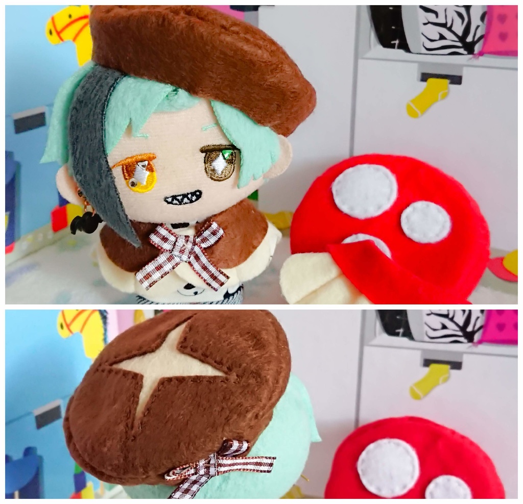 𝐧𝐞𝐰シイタケ🍄 ごきげんキノコのおでかケープセット 10cmぬいちゃんに