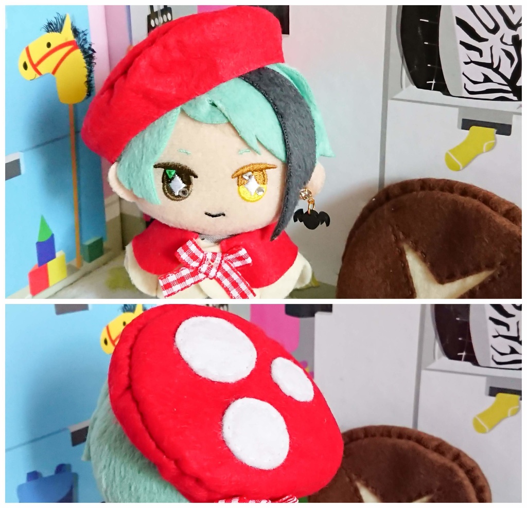 𝐧𝐞𝐰ベニテングタケ🍄 ごきげんキノコのおでかケープセット 10cmぬいちゃんに