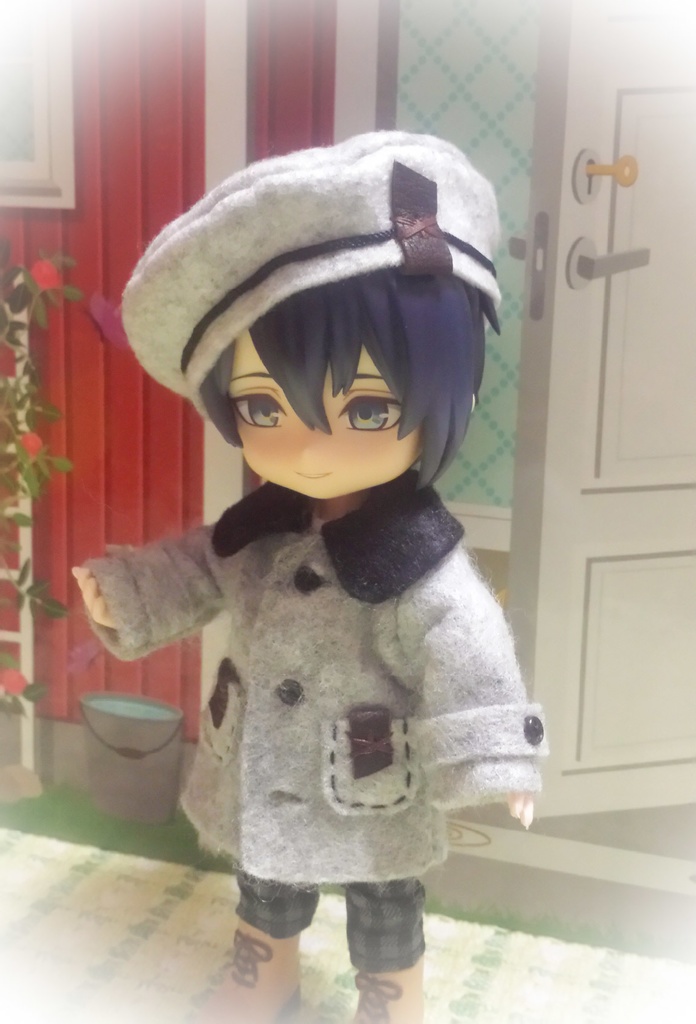［受注制作］ねんどろ頭サイズ レザーポイントのベレー帽(杢グレー)