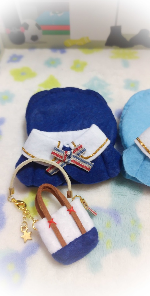 受注制作【10cmぬいケープセット⚓】アンティーク風マリンリボンのケープセット(ネイビー)