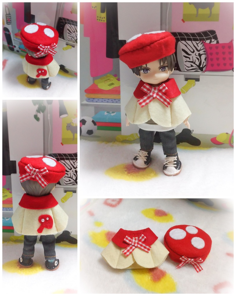 ［受注制作］ごきげんキノコ🍄のショートケープセット(ベニテングタケ) オビツろいど ねんどろいどどーる 等に
