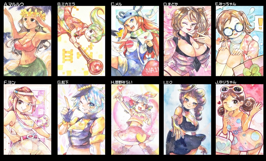 ポップンハガキサイズ原画　（女性/ま～よ）