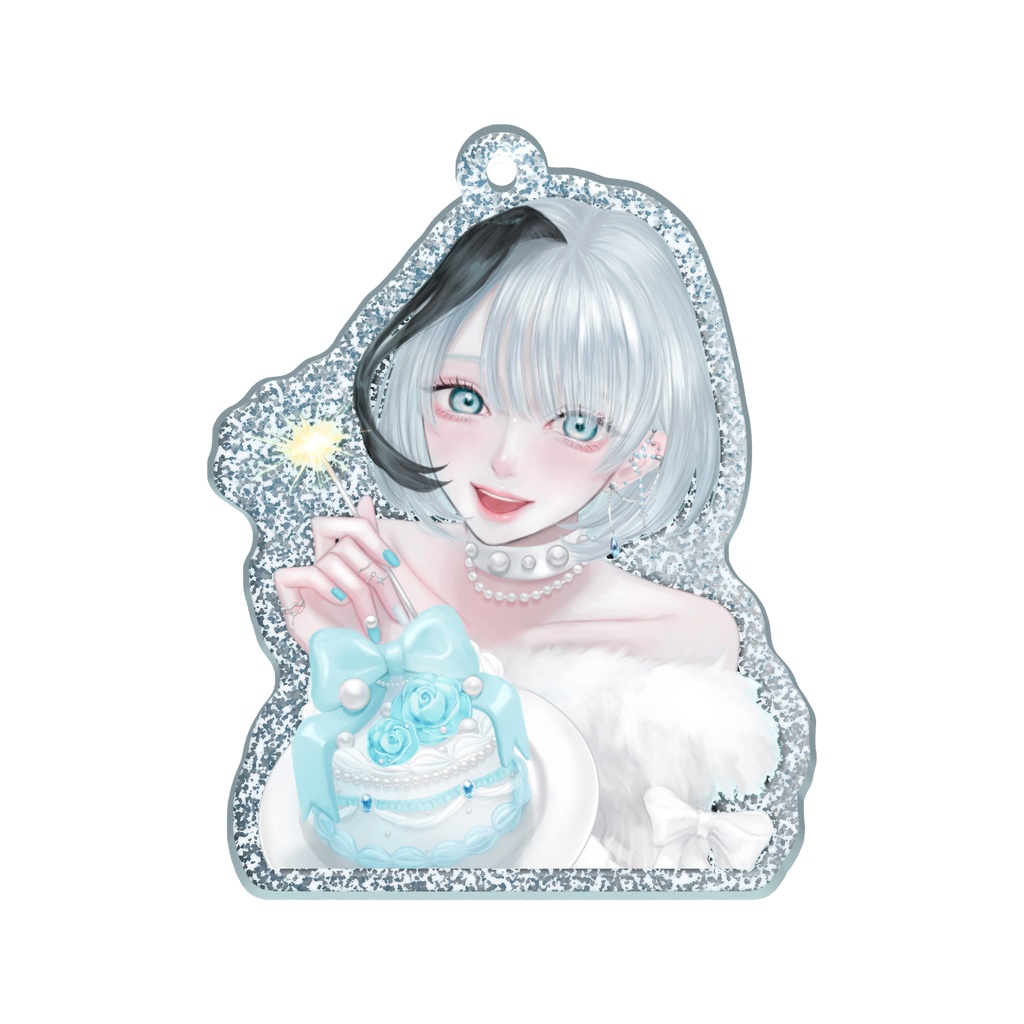 【常設】お祝いケーキなのラメアクリルキーホルダー 50×50mm