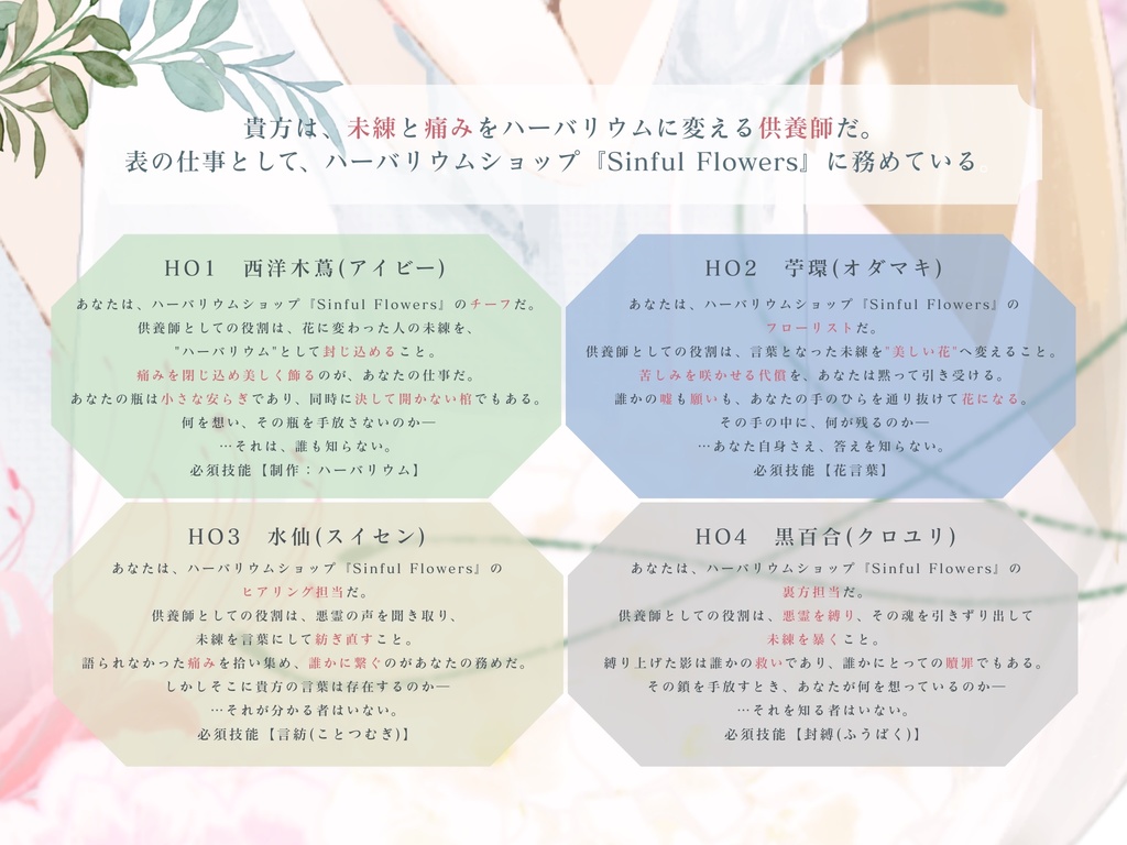【クトゥルフ神話TRPG】葬花封乱-徒咲く季節-【SPLL:E189127】