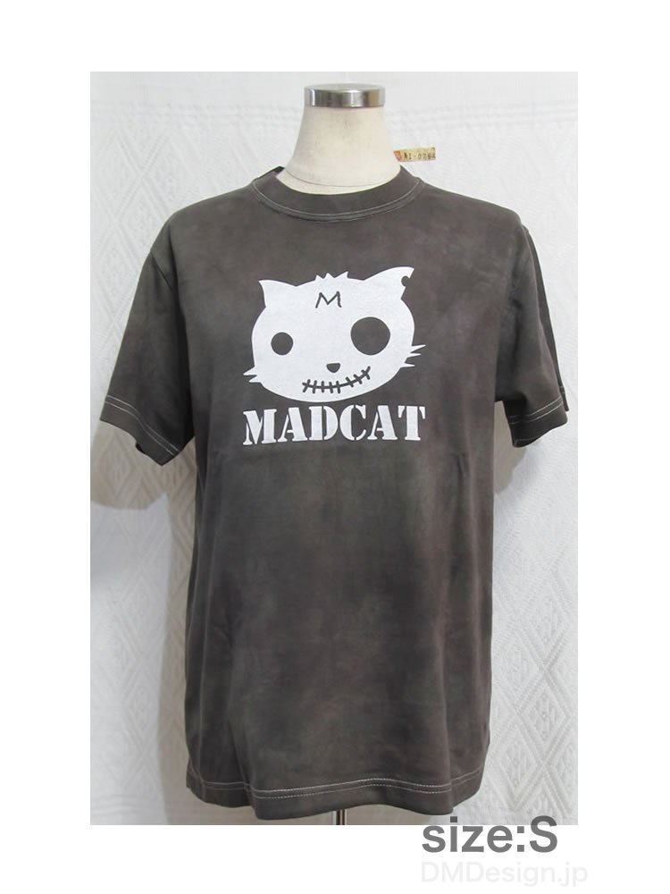 (S)手染め+プリント一点もの「緑苔」MADCAT白猫Tシャツ（1-076-2）