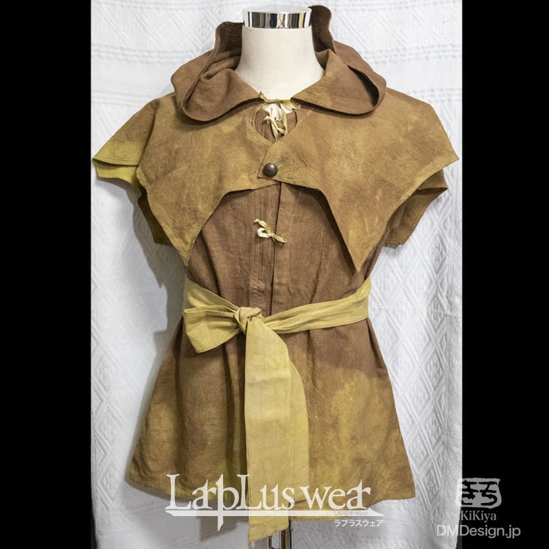 (L)手染め一点ものファンタジーウェア「ムラビトの服(イエローブラウン)」(5-062)/LarpLus wear