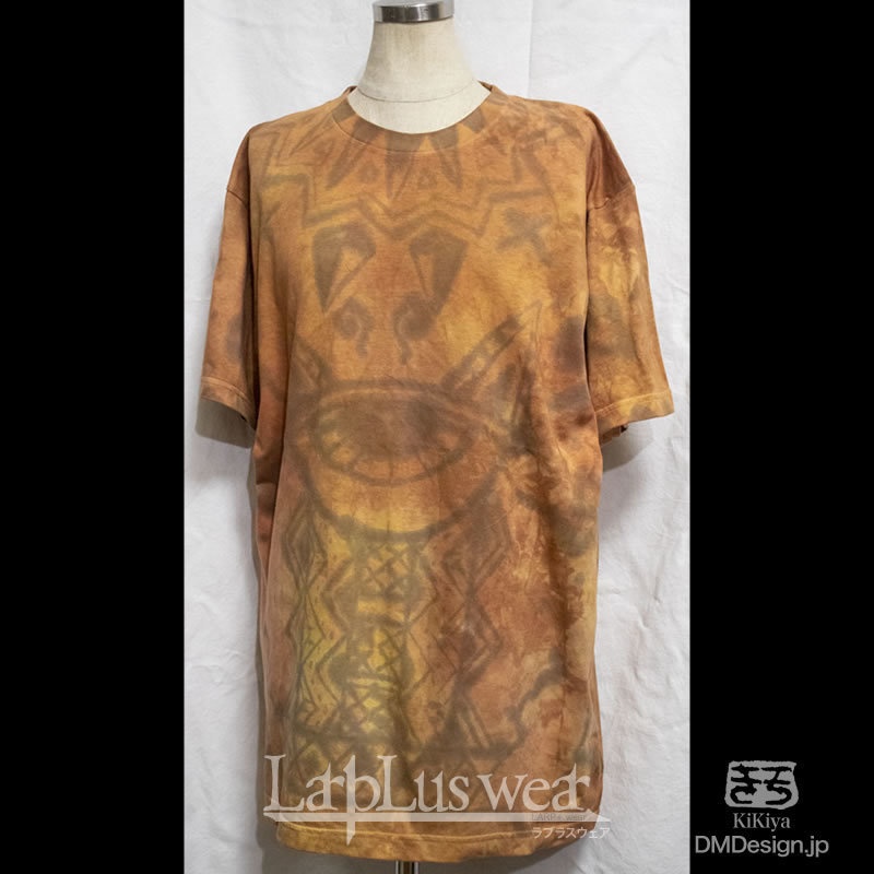 (L)手染め手描き一点ものTシャツ「古文書の神」(1-397)