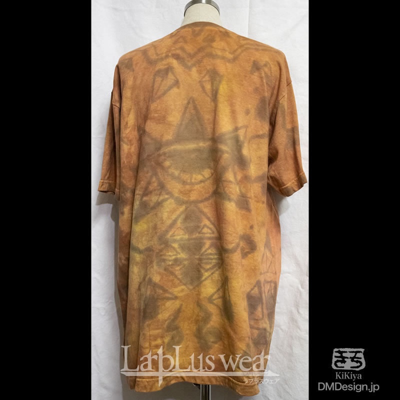 (L)手染め手描き一点ものTシャツ「古文書の神」(1-397)