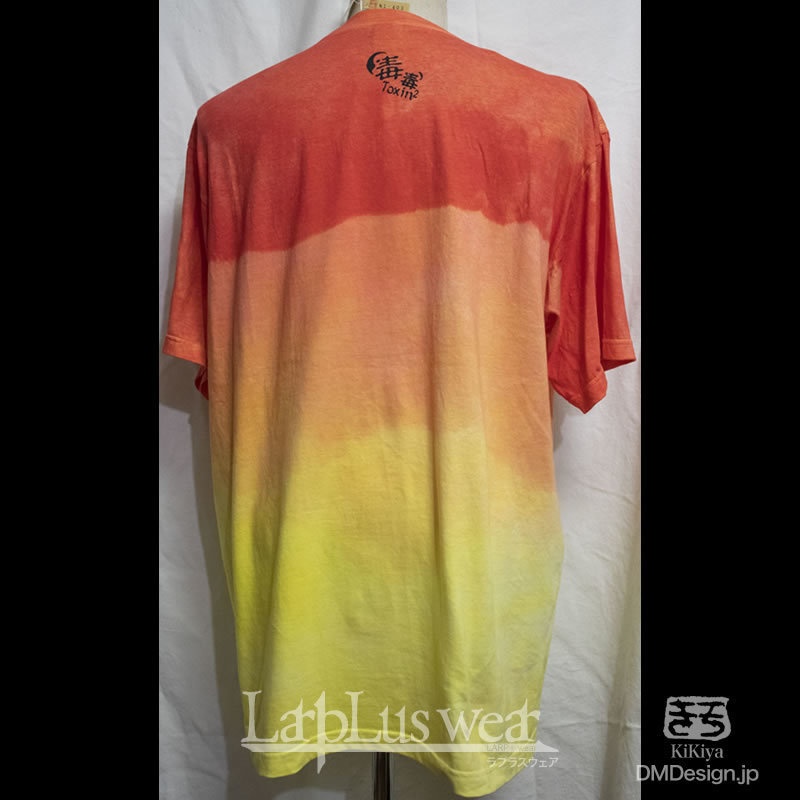 (XXXL)手染め+プリント一点もの「イボテンさん(サンセットオレンジ)」毒毒Tシャツ(1-402)