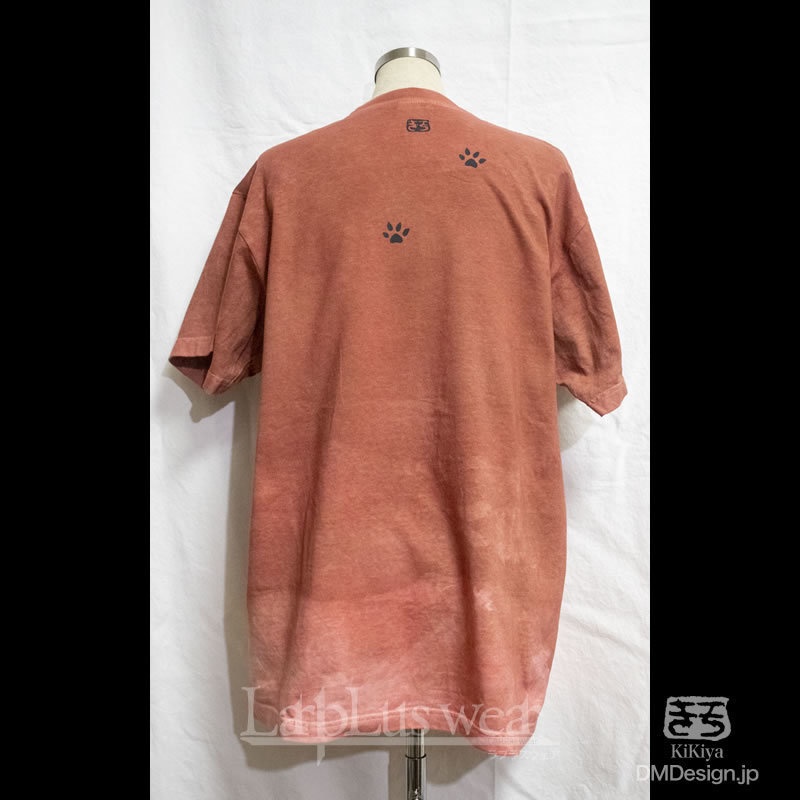 (L)手染め+プリント一点もの「赤茶」MADCAT黒猫Tシャツ(1-439)