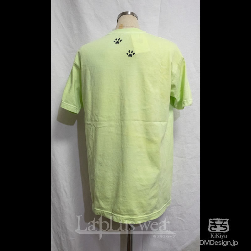 (S)手染め+プリント一点もの「ライトグリーン」MADCAT黒猫Tシャツ(1-455)