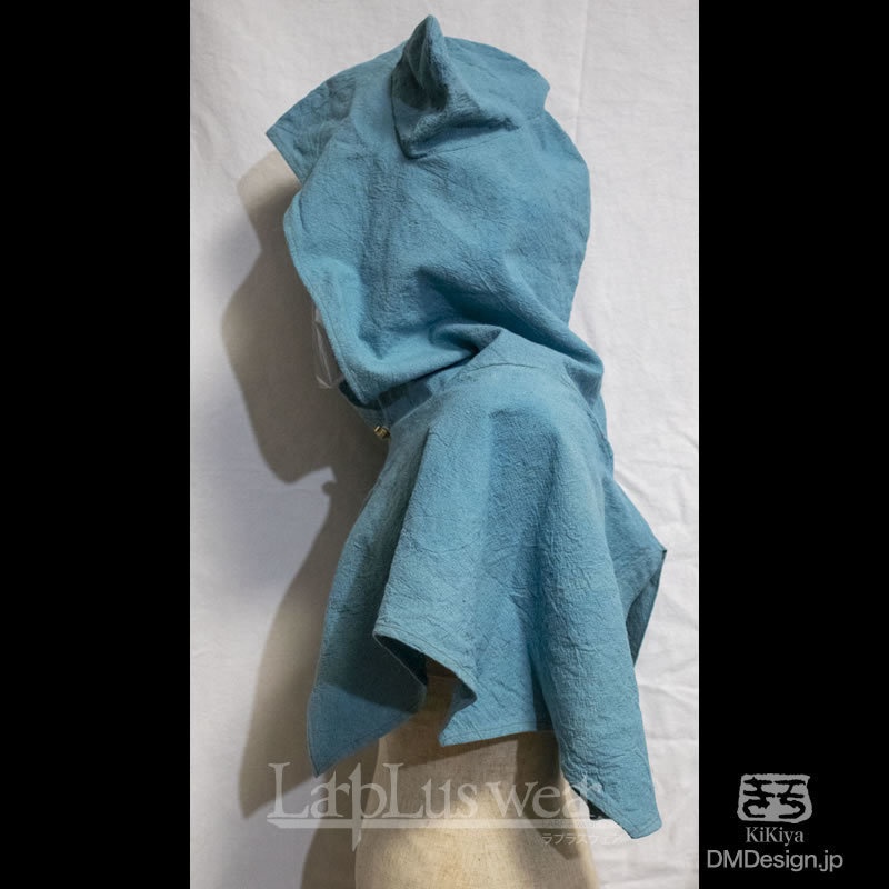 手染め一点モノ「ケモミミフード」(緑青)(8-271)/LarpLuswear