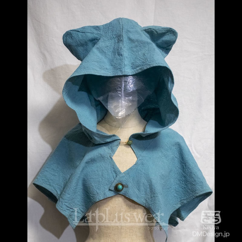 手染め一点モノ「ケモミミフード」(緑青)(8-271)/LarpLuswear