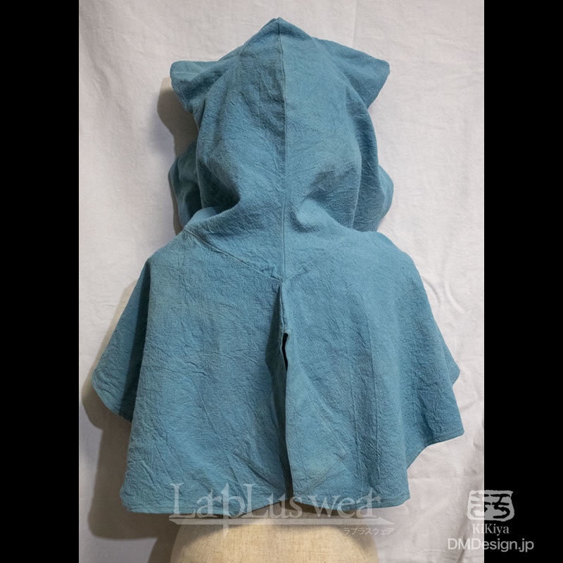 手染め一点モノ「ケモミミフード」(緑青)(8-271)/LarpLuswear