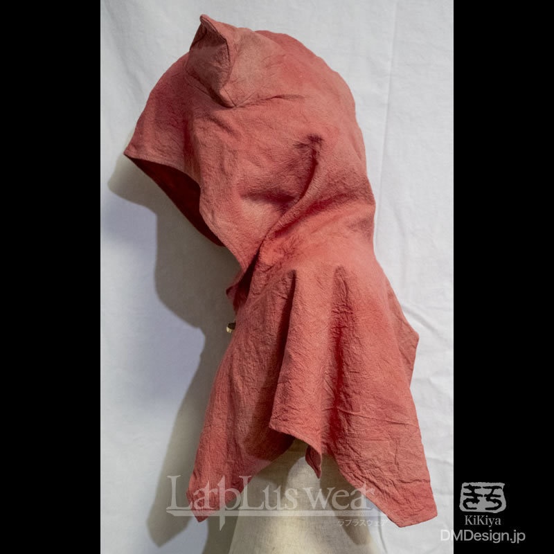 手染め一点モノ「ケモミミフード」(桃)(8-270)/LarpLuswear