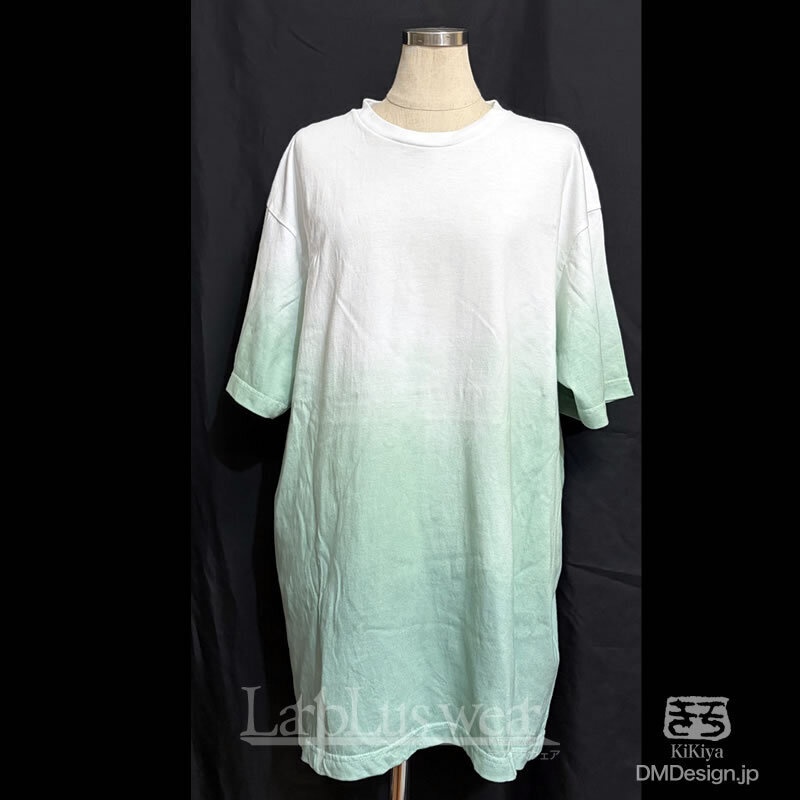 特注可能：(XL)手染め一点物「グラデーションTシャツ（長ネギグリーン）」(1-499)