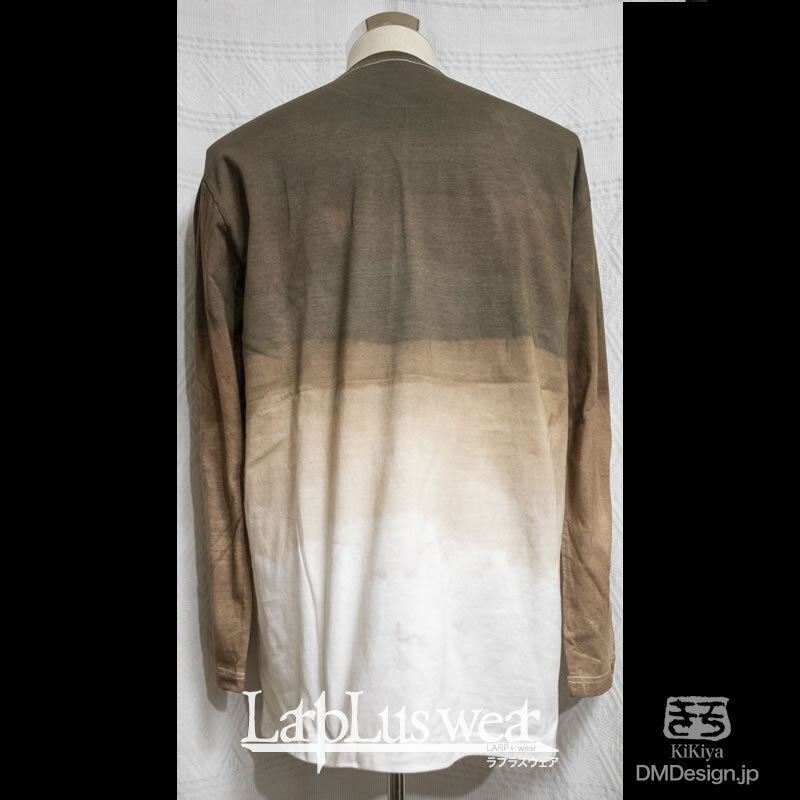 (XXL)手染め一点もの「長袖(多段茶)」 グラデーションTシャツ(1-373)