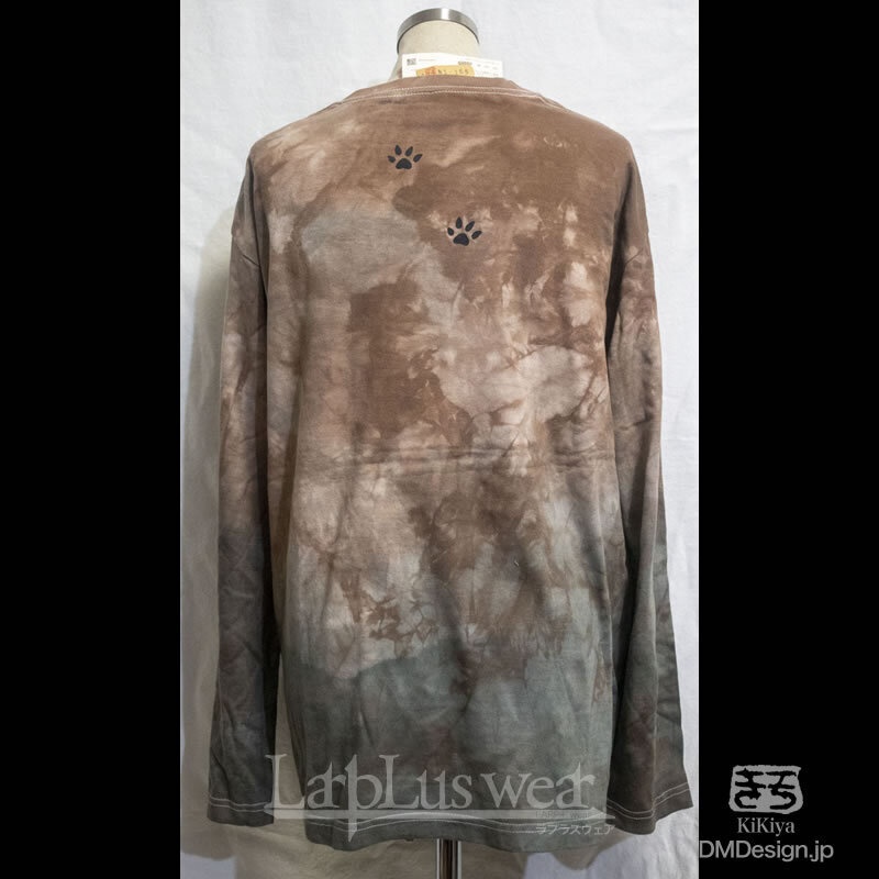 (L)手染め一点もの「長袖(茶色迷彩柄)」黒猫 MADCAT Tシャツ(1-155)