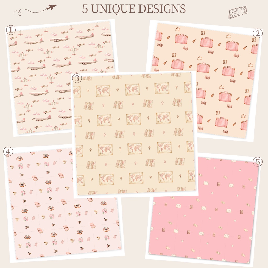 Pink Travel Paper Vol.1|ピンク×旅行の水彩デジタルペーパー 5枚セット