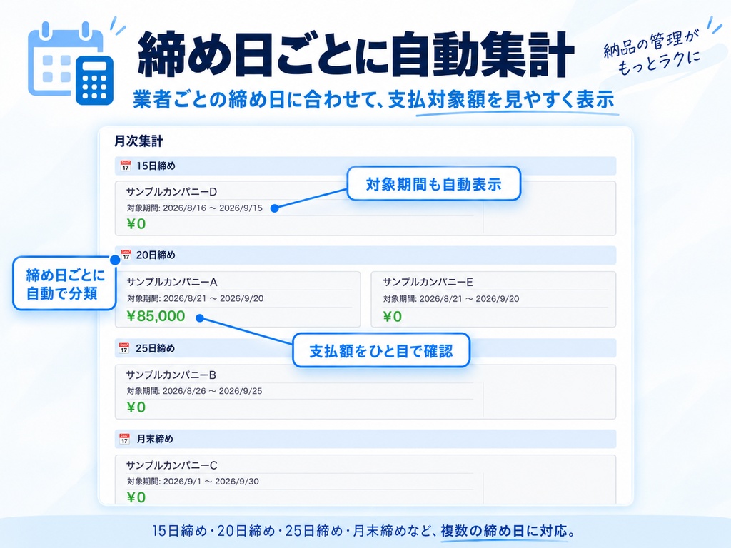 納品・締め日集計ツール|小規模事業者向け