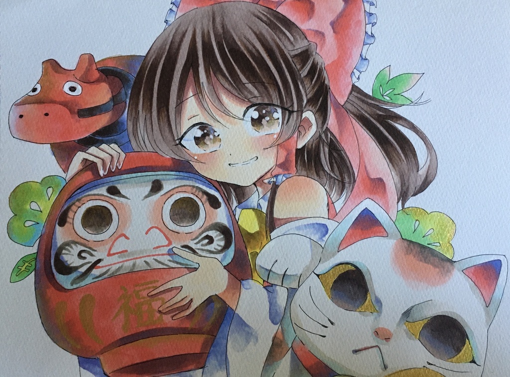 東方プロジェクト 手描きイラスト 博麗霊夢 コピック野郎の間 Booth